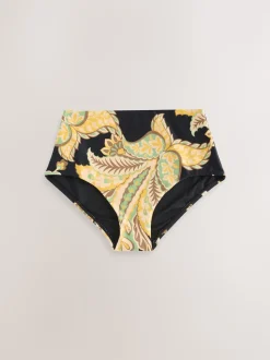 Black/Green Paisley High Waist Print Bikini Bottoms