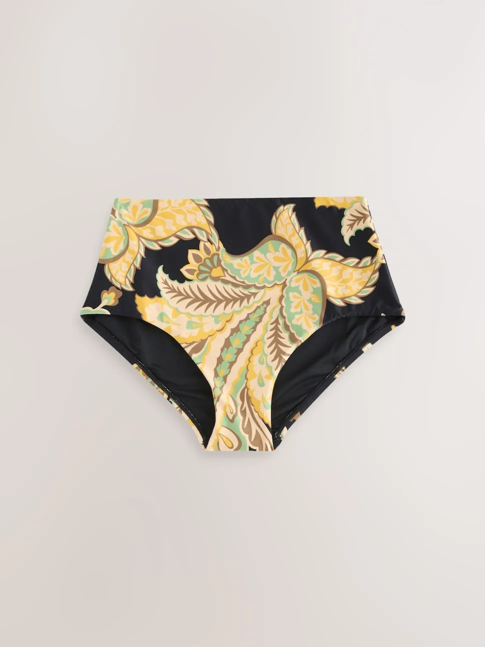 Black/Green Paisley High Waist Print Bikini Bottoms
