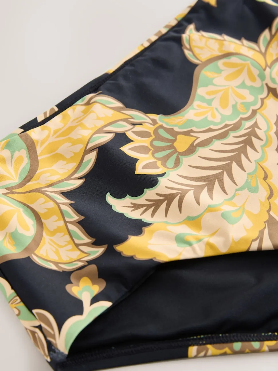 Black/Green Paisley High Waist Print Bikini Bottoms