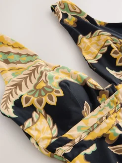 Black/Green Paisley Plunge Shaping Tummy Control Swimsuit
