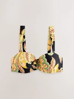 Black/Green Paisley Wired Bandeau Bikini Top