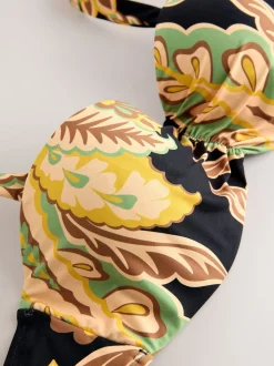 Black/Green Paisley Wired Bandeau Bikini Top