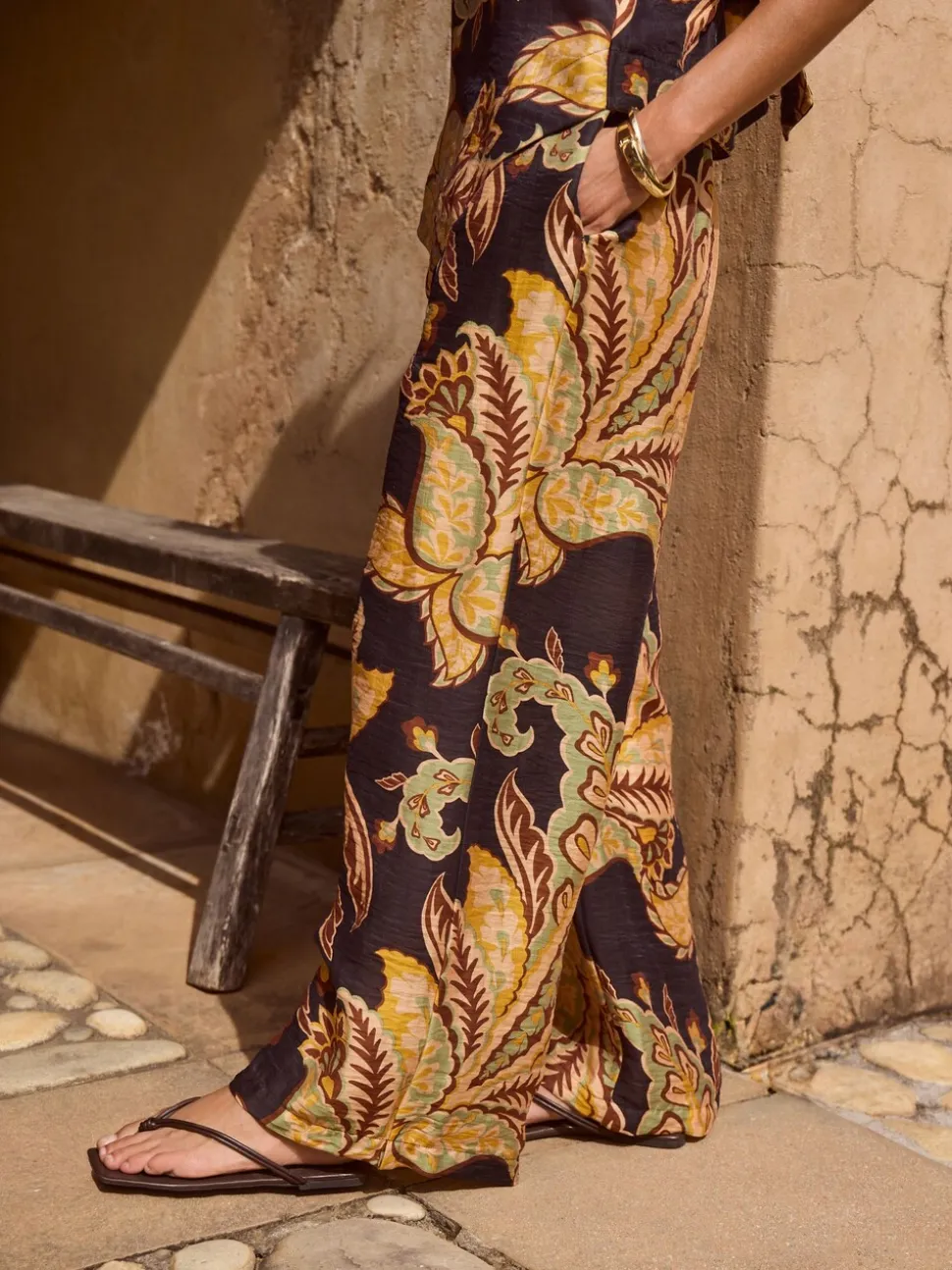 Black/Green Wide Leg Summer Trouser