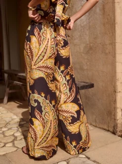 Black/Green Wide Leg Summer Trouser