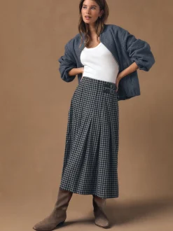 Black/Grey Gingham Midi Kilt Skirt