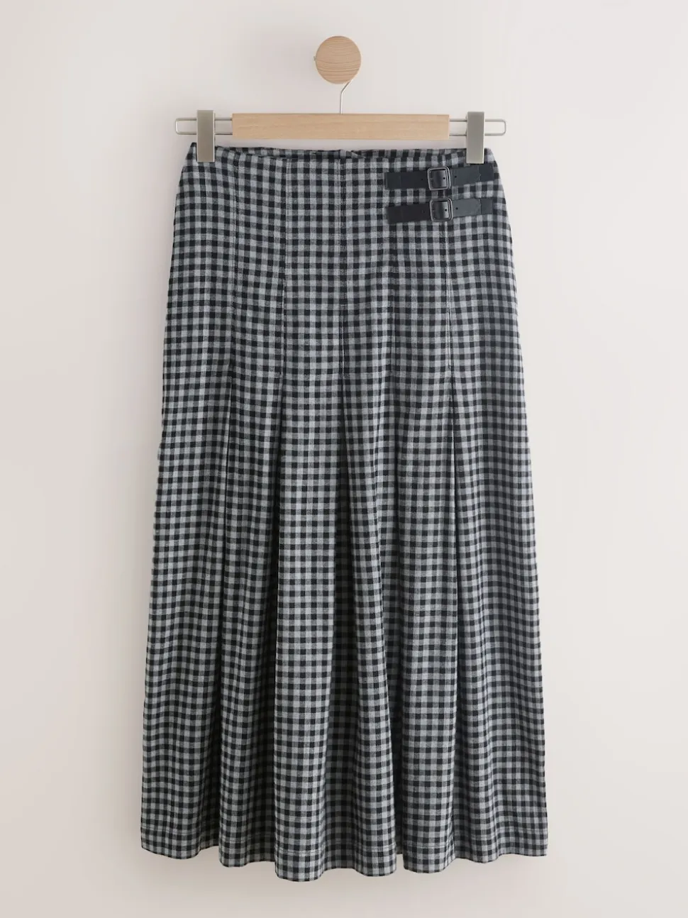 Black/Grey Gingham Midi Kilt Skirt