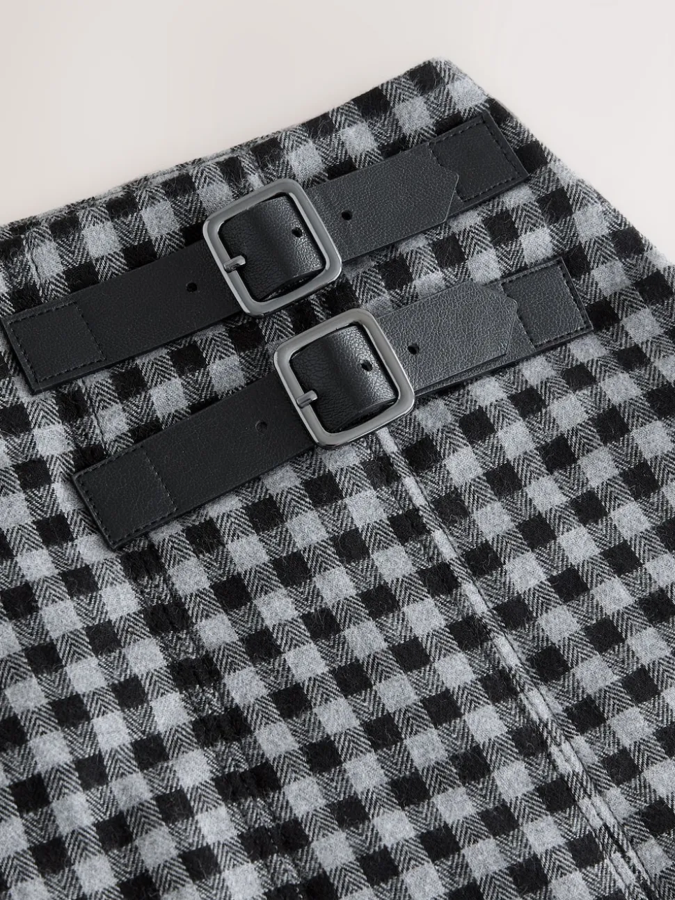 Black/Grey Gingham Midi Kilt Skirt