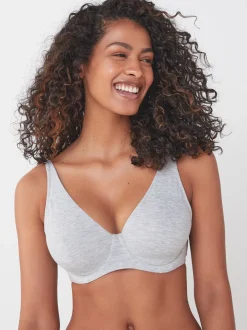 Black/Grey Marl/White Non Pad Full Cup DD+ Cotton Blend Ultimate Comfort Bras 3 Pack