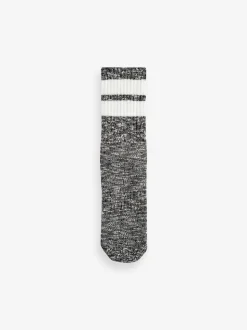 Black/Grey Stripe Cushion Sole Ribbed Sport Ankle Socks 3 Pack With Arch Support