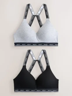 Black/Grey Ultimate Comfort Cotton Non Wired Padded Bras 2 Pack
