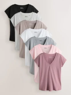 Black/Grey/Pink Cap Sleeve T-Shirts 7 Pack