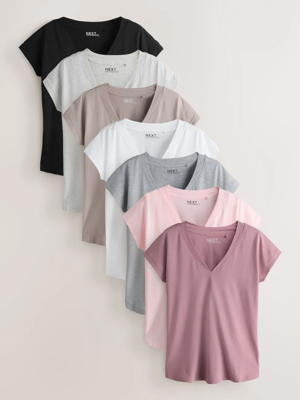Black/Grey/Pink Cap Sleeve T-Shirts 7 Pack