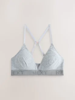 Black/Grey/Pink Cotton Ribbed Logo Bralettes 3 Pack