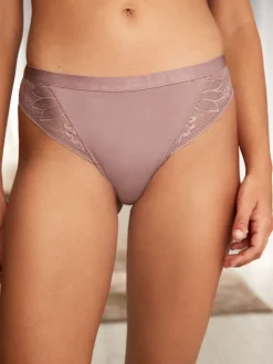 Black/Mauve Purple High Leg Microfibre and Lace Knickers 2 Pack