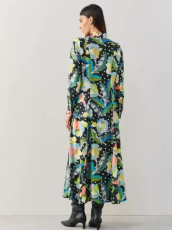 Black/Multi Floral Long Sleeve Midi Shirt Dress