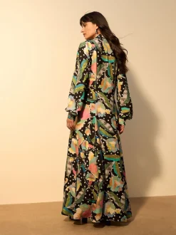 Black/Multi Floral Printed Long Sleeve Shirt Dress