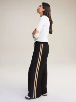 Black/Neutral Slinky Wide Leg Side Stripe Track Trousers