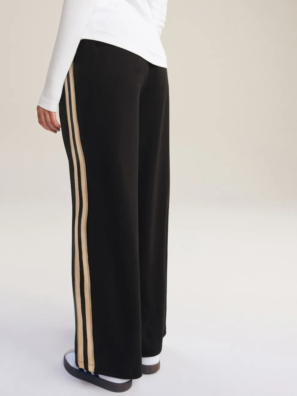 Black/Neutral Slinky Wide Leg Side Stripe Track Trousers