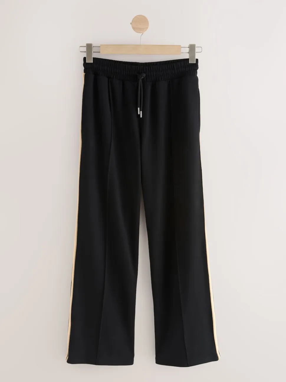 Black/Neutral Slinky Wide Leg Side Stripe Track Trousers