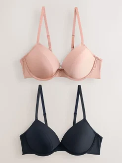 Black/Nude Push Up Pad Plunge A-E Smoothing Ultimate Comfort Bras 2 Pack