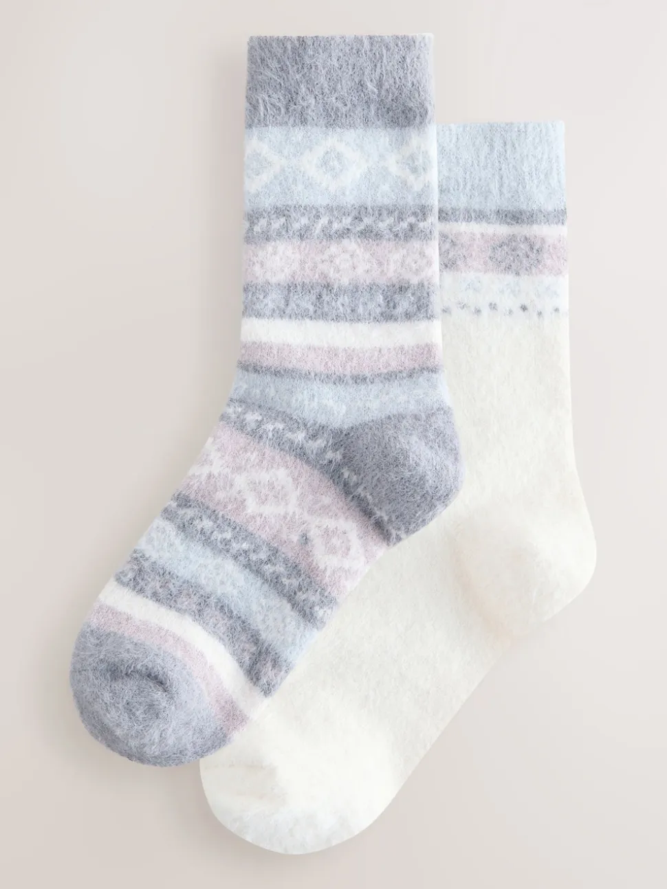 Black/Pastel Fairisle Superhairy Cosy Socks 2 Pack