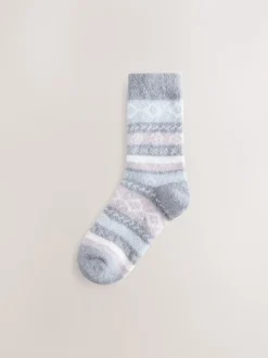 Black/Pastel Fairisle Superhairy Cosy Socks 2 Pack