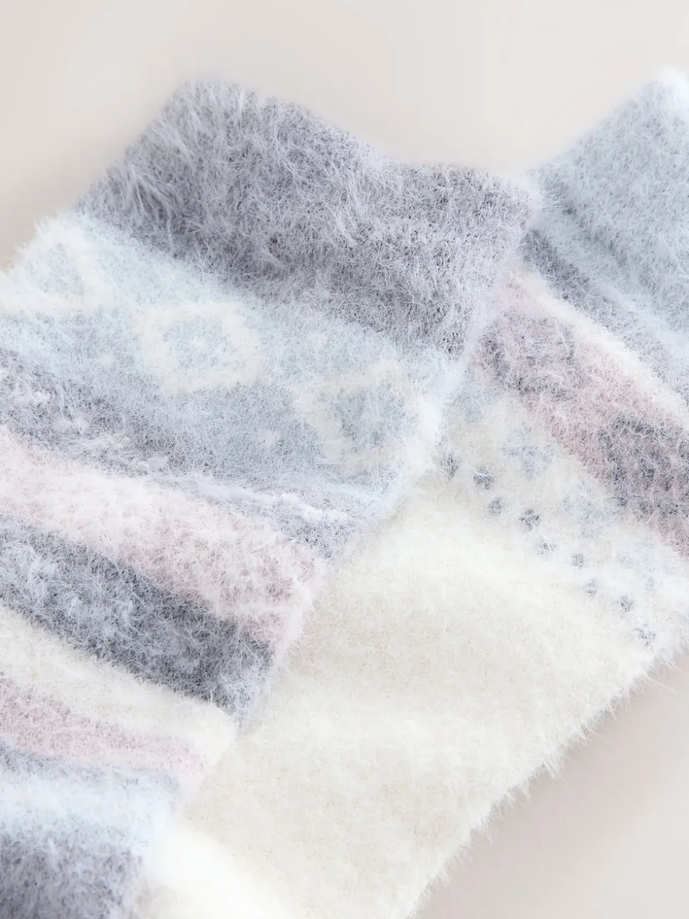 Black/Pastel Fairisle Superhairy Cosy Socks 2 Pack