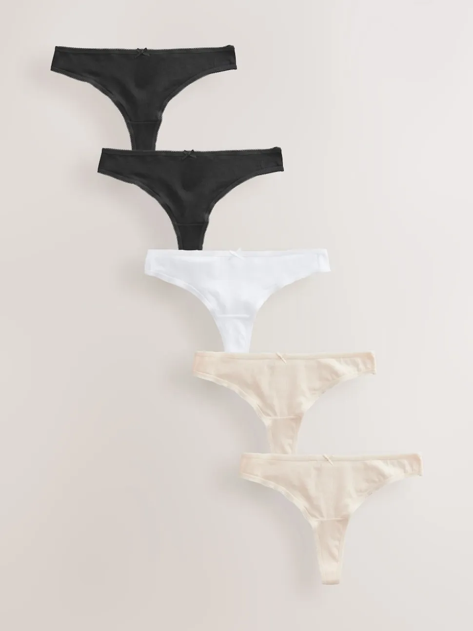 Black/Pastel Rose Nude/White Thong Cotton Rich Knickers 5 Pack