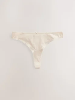 Black/Pastel Rose Nude/White Thong Cotton Rich Knickers 5 Pack