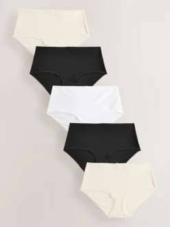 Black/Pastel Rose Nude/White Midi Cotton Rich Knickers 5 Pack