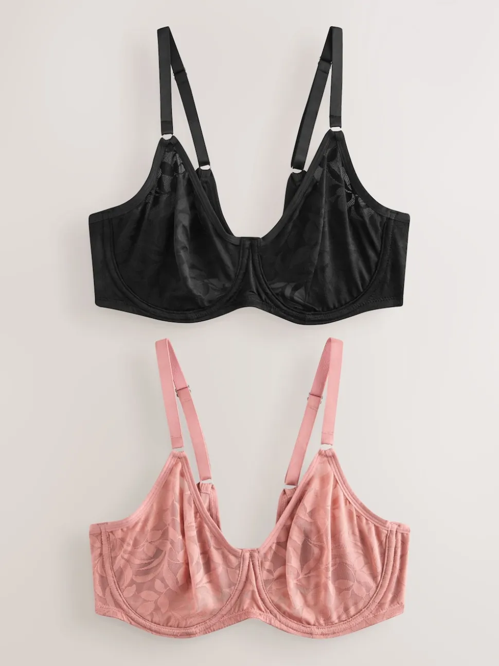 Black/Pink DD-G Lace Non Pad Full Cup Bras 2 Pack