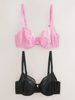 Black/Pink DD-K Mesh and Lace Trim Bras 2 Pack