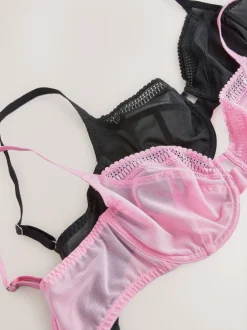Black/Pink DD-K Mesh and Lace Trim Bras 2 Pack