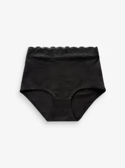 Black/Pink Heart Print Full Brief Cotton Lace Knickers 4 Pack