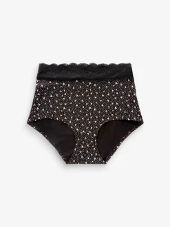 Black/Pink Heart Print Full Brief Cotton Lace Knickers 4 Pack