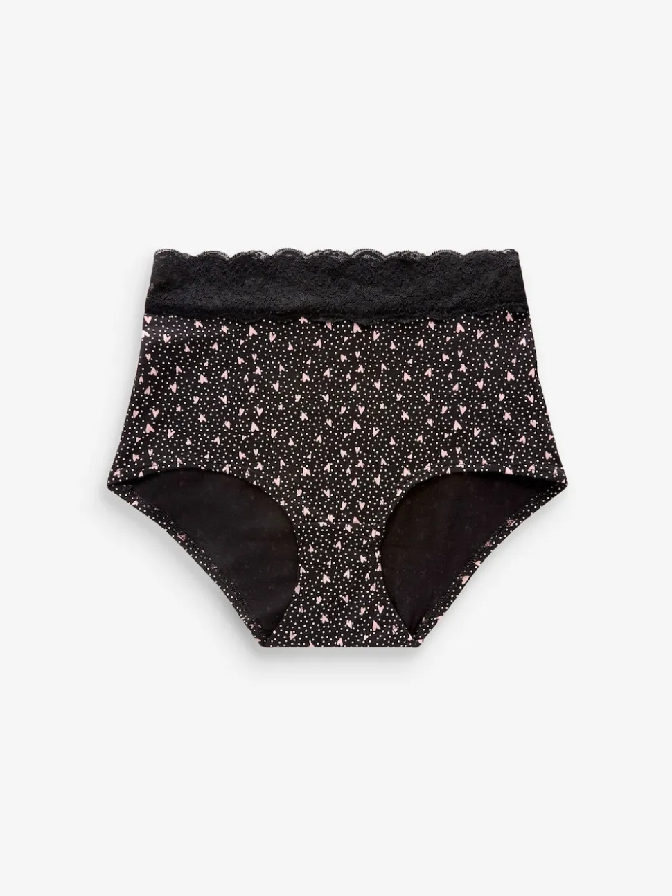Black/Pink Heart Print Full Brief Cotton Lace Knickers 4 Pack