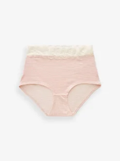 Black/Pink Heart Print Full Brief Cotton Lace Knickers 4 Pack