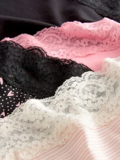 Black/Pink Heart Print Full Brief Cotton Lace Knickers 4 Pack