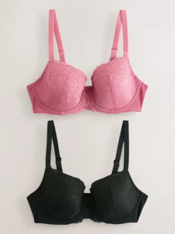 Black/Pink Pad Balcony DD+ Lace Bras 2 Pack