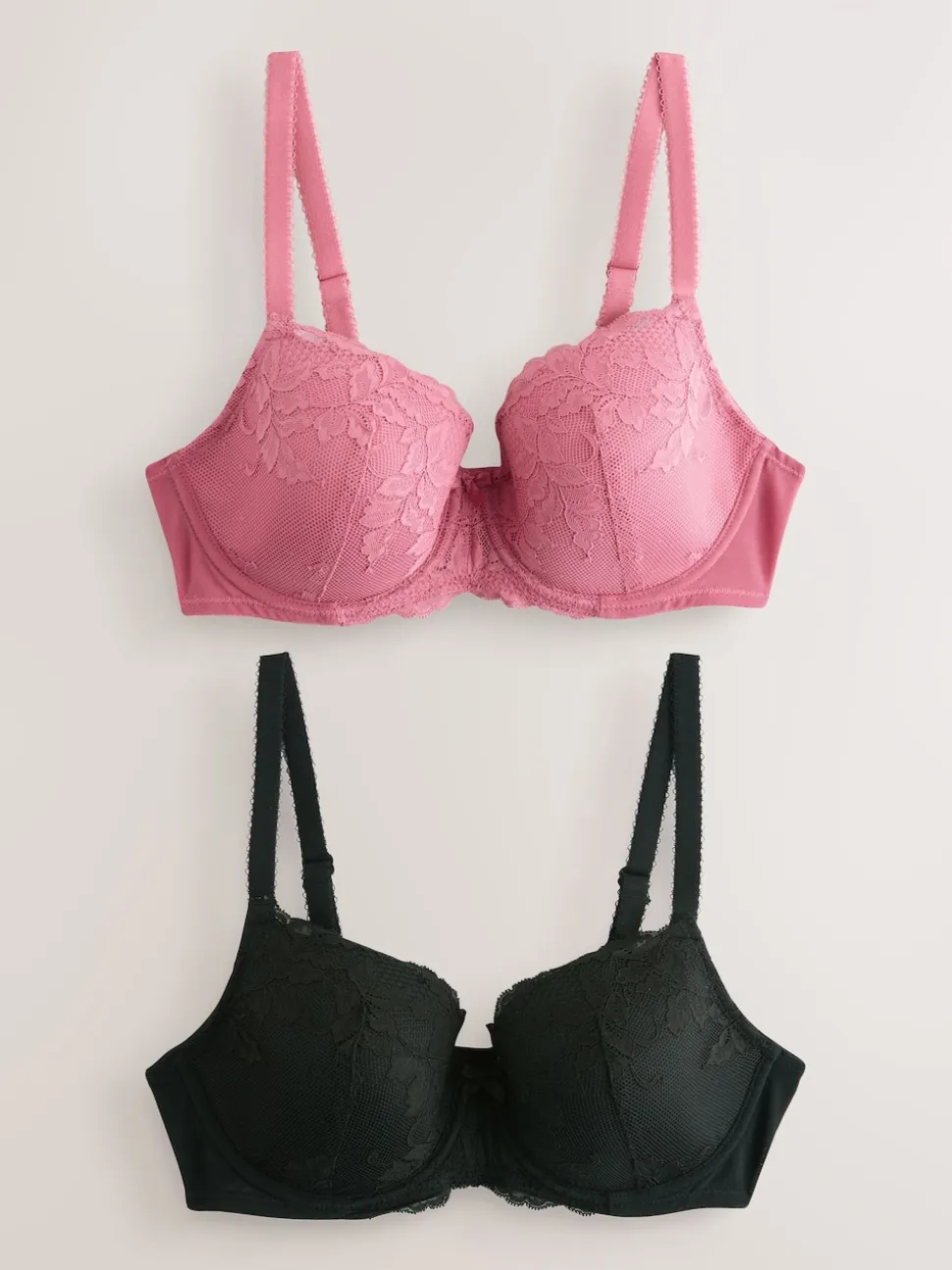 Black/Pink Pad Balcony DD+ Lace Bras 2 Pack