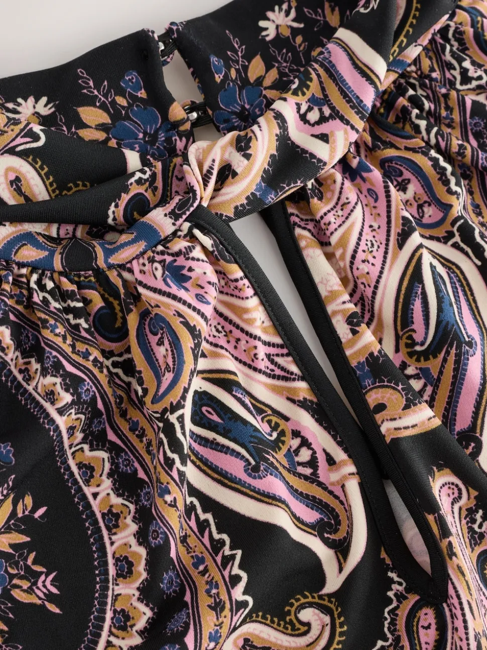 Black/Pink Paisley Long Sleeve Twist Neck Jersey Blouse