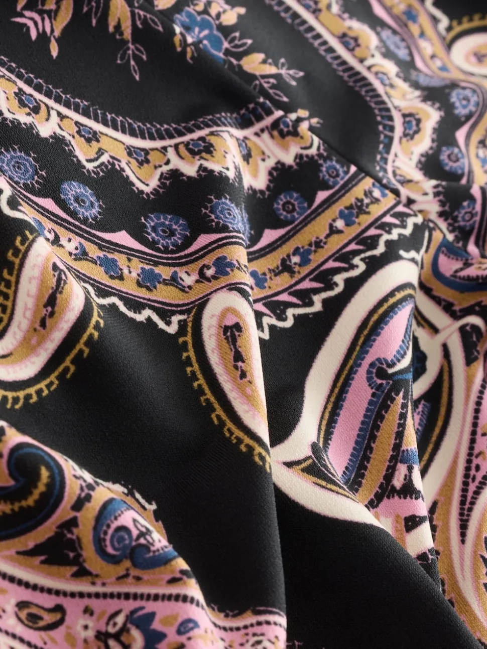 Black/Pink Paisley Long Sleeve Twist Neck Jersey Blouse