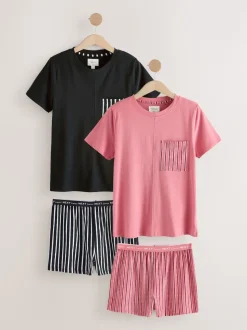 Black/Pink Stripe Short Set Pyjamas 2 Pack