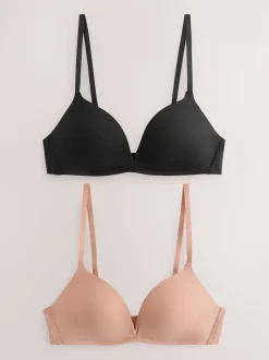 Black/Praline Nude A-E Push Up Padded Non Wired Smoothing Bras 2 Pack