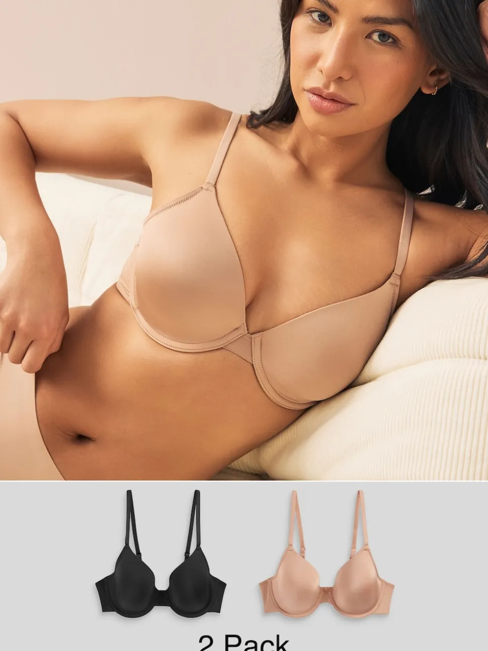 Black/Praline Nude Full Cup A-E Smoothing Ultimate Comfort Bras 2 Pack
