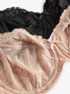 Black/Praline Nude Non Pad Balcony DD+ Lace Bras 2 Pack