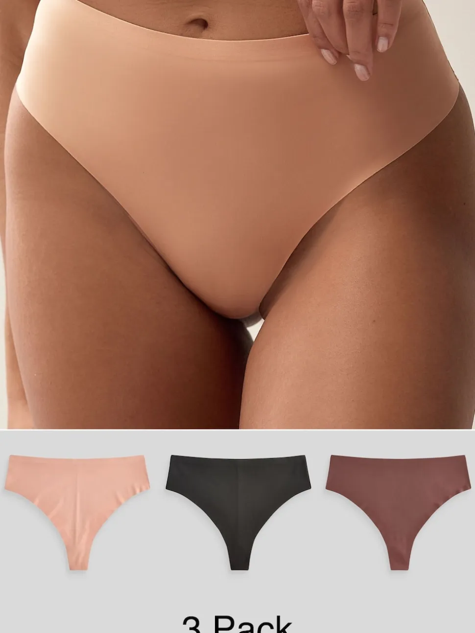 Black/Praline Nude/Chocolate Nude High Waisted Thong No VPL Comfort Knickers 3 Pack