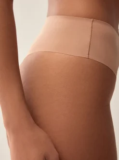 Black/Praline Nude/Chocolate Nude High Waisted Thong No VPL Comfort Knickers 3 Pack