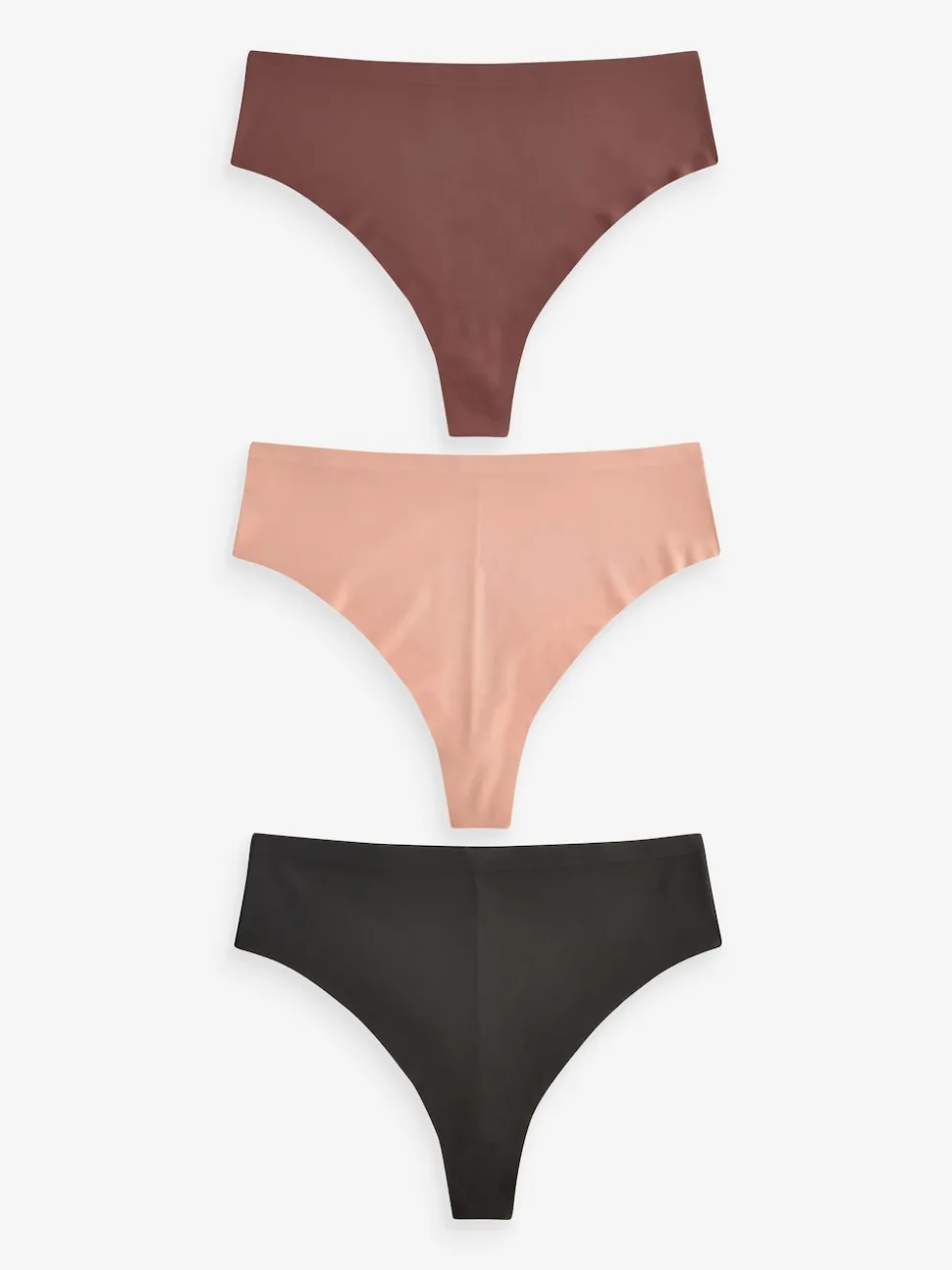 Black/Praline Nude/Chocolate Nude High Waisted Thong No VPL Comfort Knickers 3 Pack