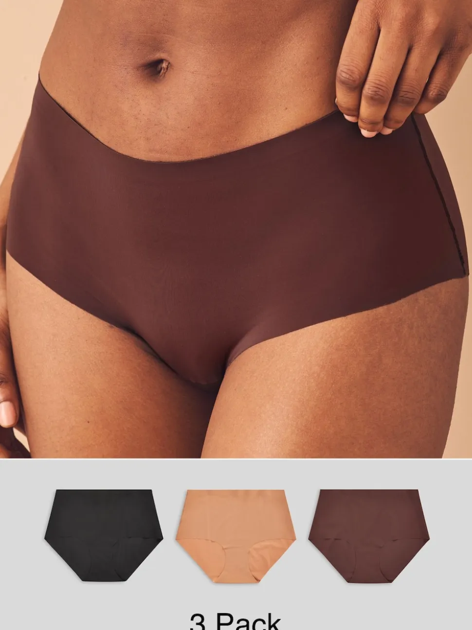 Black/Praline Nude/Chocolate Nude Midi No VPL Comfort Knickers 3 Pack
